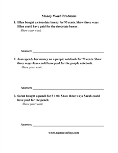Picture of Money Word Problems