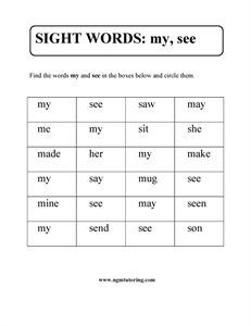Picture of Sight Words: my, see