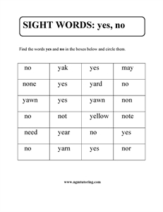 Picture of Sight Words: yes, no