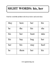Picture of Sight Words: his, her