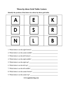 Picture of Three-by-Three Grid Table: Letters