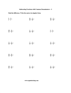 Picture of Subtracting Fractions with Common Denominators 