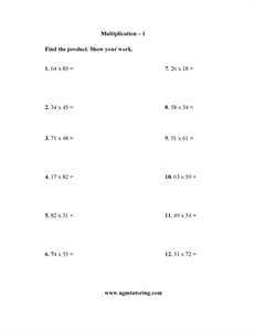 Picture of Multipluing Two-Digit Numbers by Two-Digit Whole Numbers