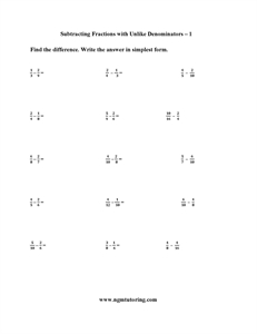 Picture of Subtracting Fractions with Unlike Denominators